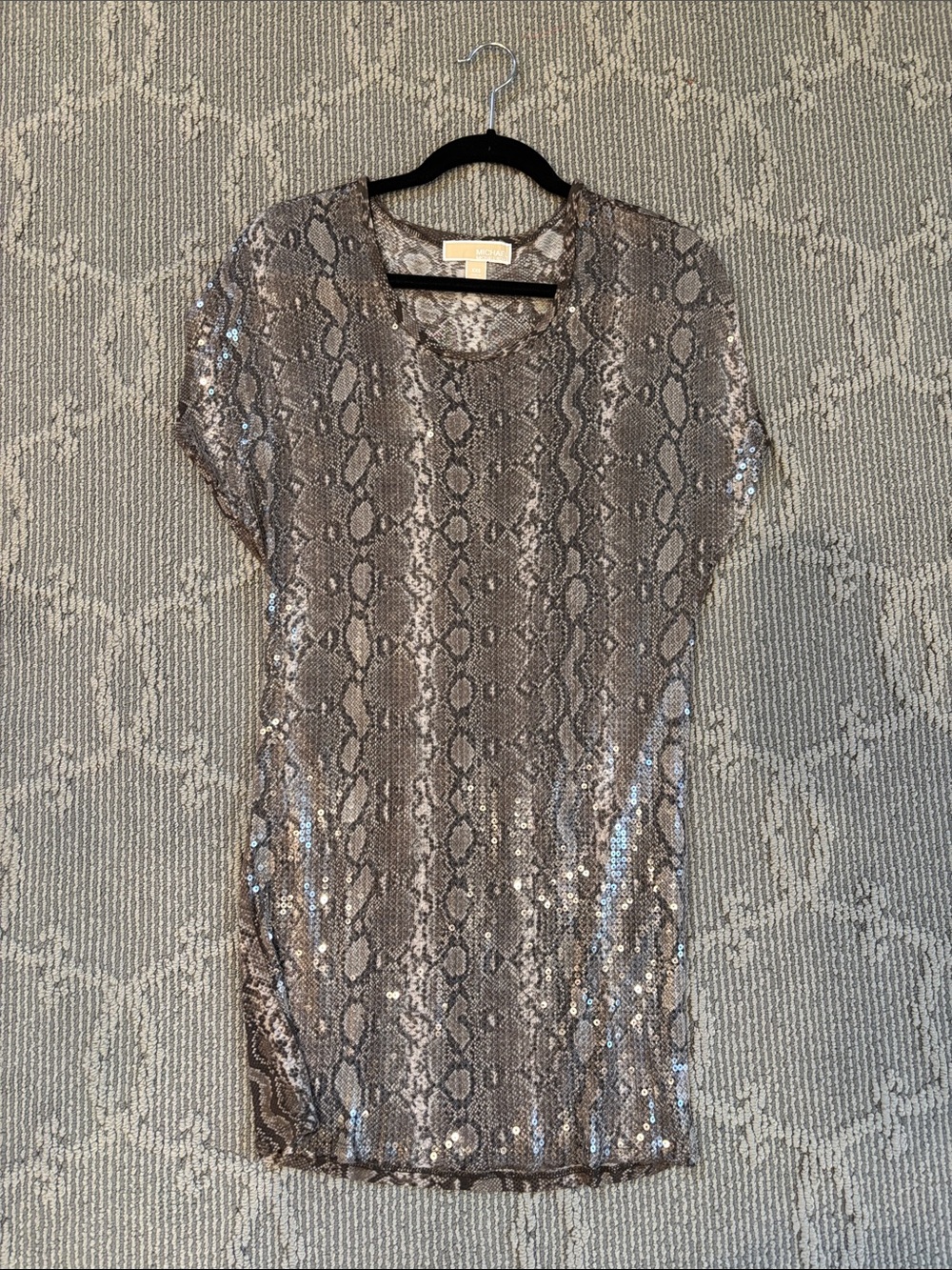 Sequin Snake Print Tunic Dress - Neutral Taupe